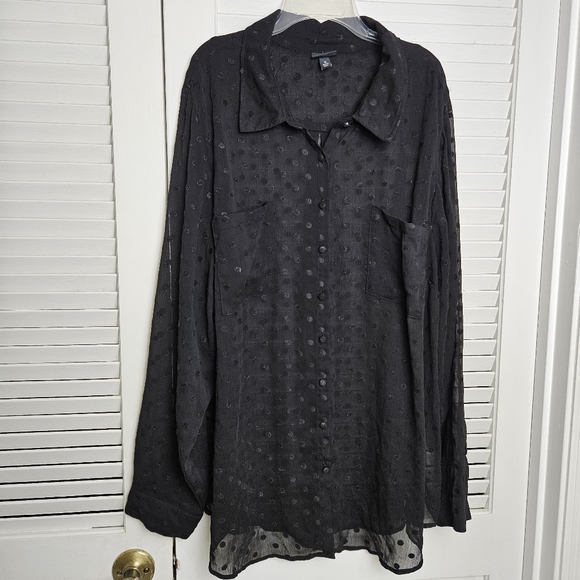 torrid Women's Sheer Flocked Polka Dot Black Button-down Shirt Size 4X - Picture 5 of 12